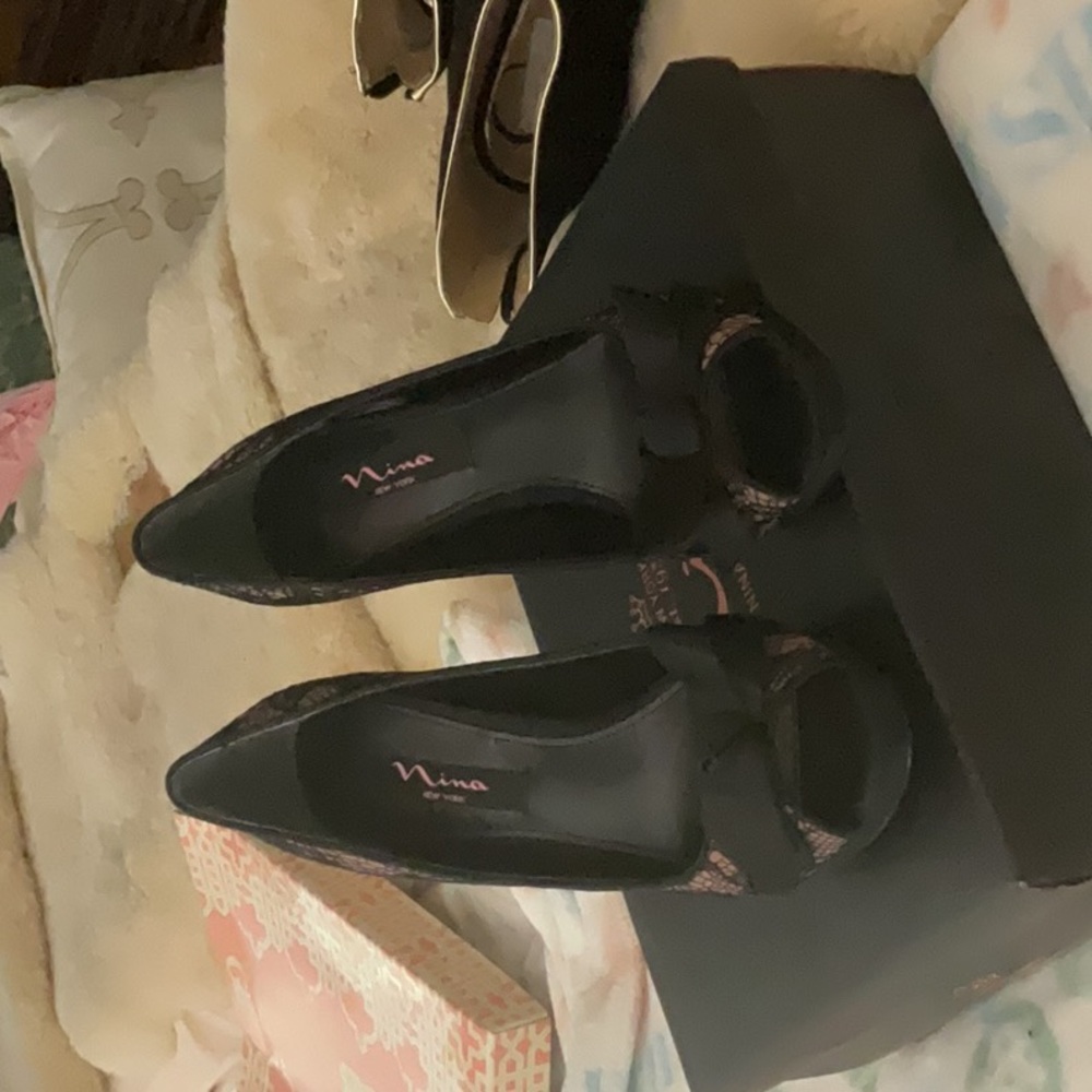 Nina pink and black heels